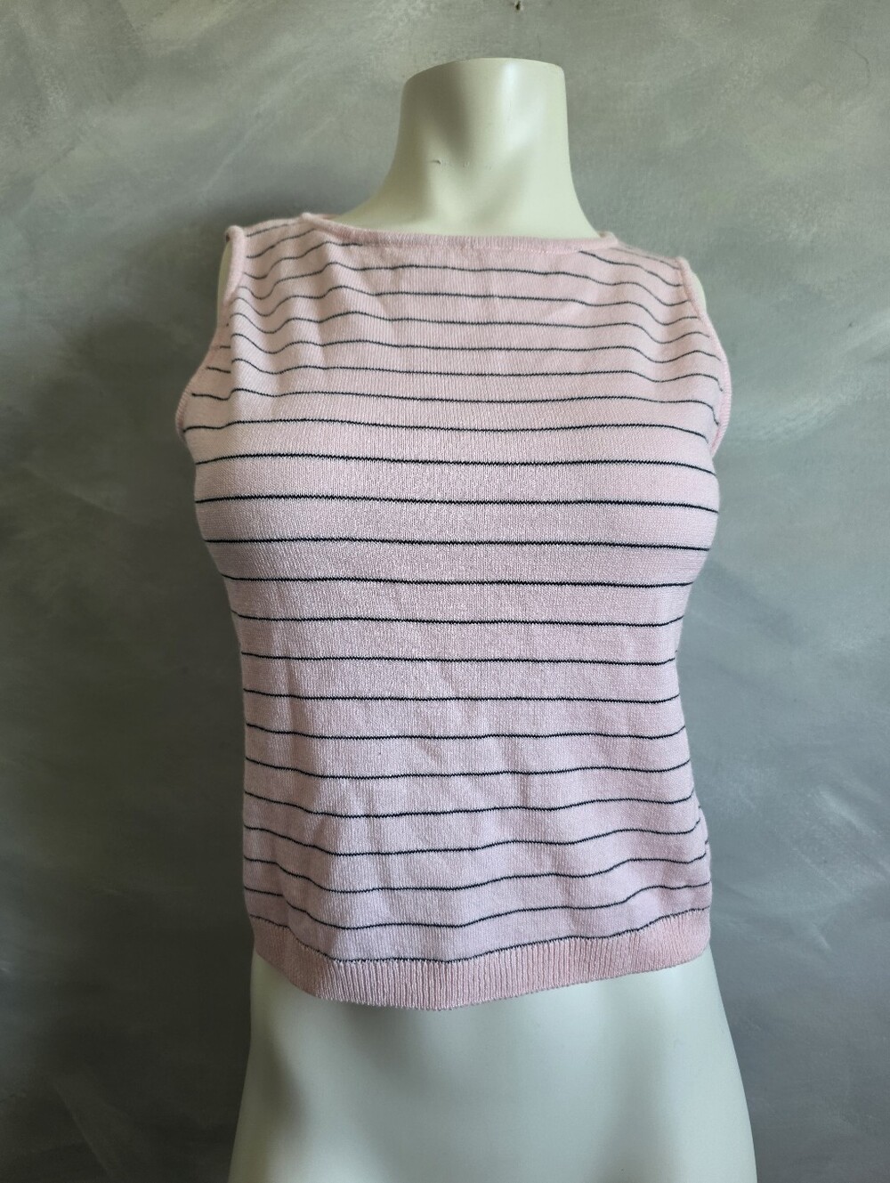 St. John Pink & Black Striped Sleeveless Knit Top Sz P